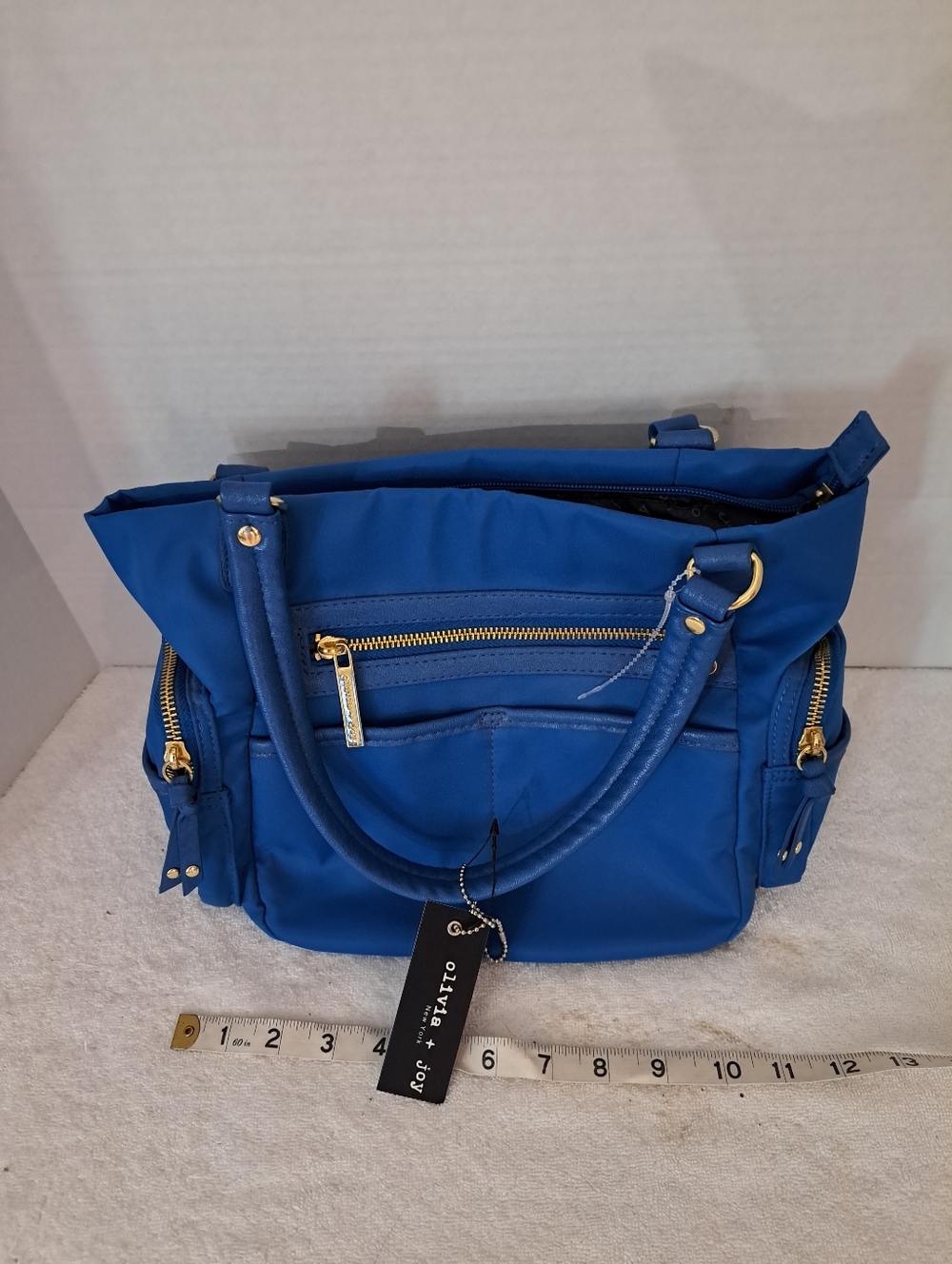 NWT Olivia+Joy Blue Nylon Tote Handbag with Gold Hardware -